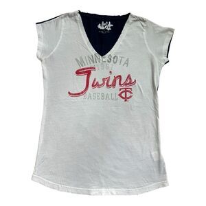 MN Twins Baseball Women's Touch by Alyssa Milano V-Neck Screened Front & Back LG